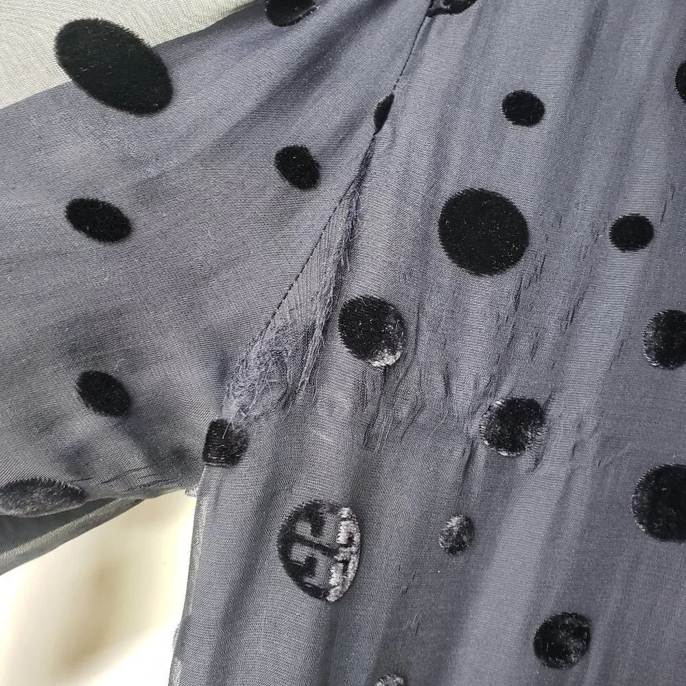 Tory Burch Angela Beaded Velvet Dot Sheer Blouse Long‎ Sleeve Lined 8 - FLAWED